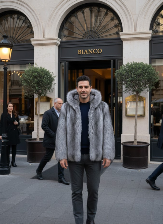 מעיל פרווה אפור קלאסי לגברים