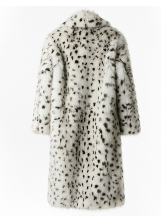 מעיל פרווה ארוך לגברים – לבן מנומר